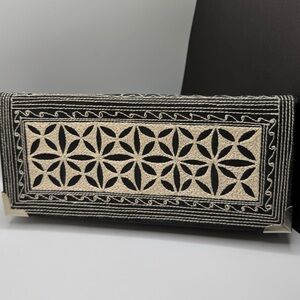 Laga Black and Cream Embroidered Clutch